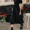 Elegant Hepburn-Style Black Square-Neck Dress for Women, 2025 Summer, High-End Waist-Cinching Mid-Length Fashion