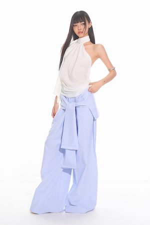 Elegant High-End Ribbon Neck Hanging Waist Vest Outerwear Top for Women - 2025 Early Autumn Style, Chic Fashion Essential
