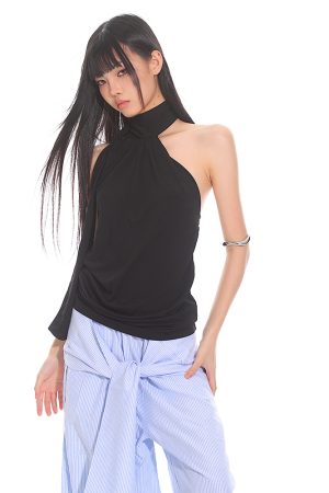 Elegant High-End Ribbon Neck Hanging Waist Vest Outerwear Top for Women - 2025 Early Autumn Style, Chic Fashion Essential