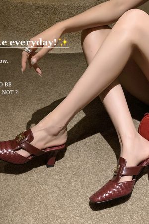 Elegant High-Heeled Open-Toe Sandals for Women - Woven Summer Fashion Half-Slippers, Versatile and Stylish Footwear