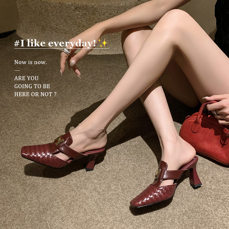 Elegant High-Heeled Open-Toe Sandals for Women - Woven Summer Fashion Half-Slippers, Versatile and Stylish Footwear Elegant High-Heeled Open-Toe Sandals for Women - Woven Summer Fashion Half-Slippers, Versatile and Stylish Footwear