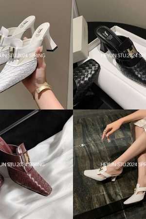 Elegant High-Heeled Open-Toe Sandals for Women - Woven Summer Fashion Half-Slippers, Versatile and Stylish Footwear