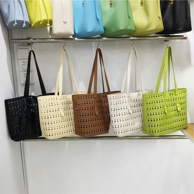 Elegant Hollow Carved Tote Bag - High-End Large Capacity Handbag with Detachable Pouch for Spring/Summer Fashion Elegant Hollow Carved Tote Bag - High-End Large Capacity Handbag with Detachable Pouch for Spring/Summer Fashion