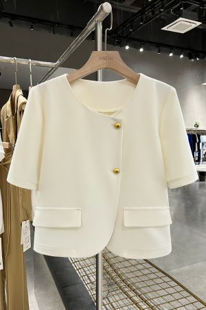 Elegant Light Beige Women's Suit Jacket - Unique Short Design for Summer 2025 - Chic Niche Fashion