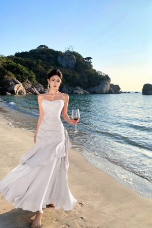 Elegant Mermaid Blue Fishtail Dress for Women - Summer Goddess Waist-Cinching Slim Fit Spaghetti Strap - High-End Fashion