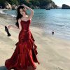 Elegant Mermaid Blue Fishtail Dress for Women - Summer Goddess Waist-Cinching Slim Fit Spaghetti Strap - High-End Fashion