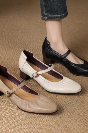 Elegant Mid-Heel Mary Jane Evening Shoes for Women - Comfortable Chunky Heel, Soft Sole, Italian Style Design