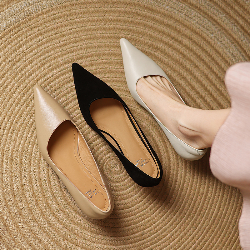 Elegant Minimalist Genuine Leather Pointed Toe Kitten Heel Shoes for Women - Office Professional Commuter Style Elegant Minimalist Genuine Leather Pointed Toe Kitten Heel Shoes for Women - Office Professional Commuter Style