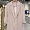 Elegant Nude Pink Blazer Jacket for Women - Thin Summer Style with Three-Quarter Sleeves, Trendy Fashion 2025