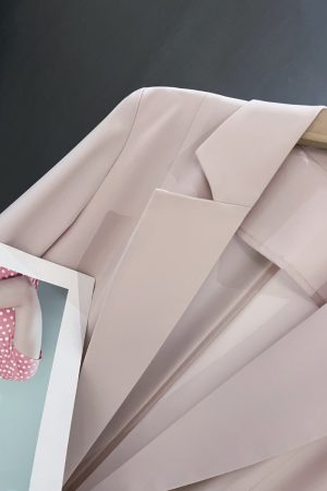 Elegant Nude Pink Blazer Jacket for Women - Thin Summer Style with Three-Quarter Sleeves, Trendy Fashion 2025
