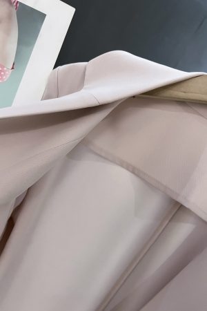 Elegant Nude Pink Blazer Jacket for Women - Thin Summer Style with Three-Quarter Sleeves, Trendy Fashion 2025