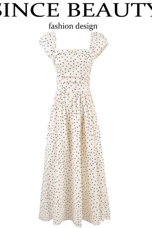 Elegant Off-White Polka Dot Dress for Women - French Style Long Dress, Summer 2025 Fashion, Chic and Sophisticated Look
