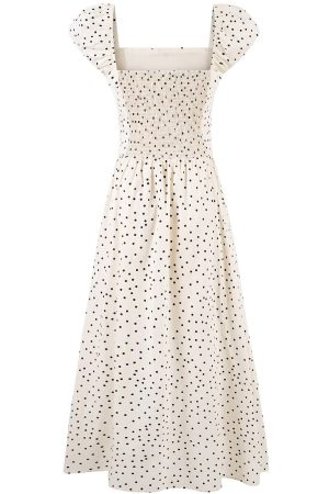 Elegant Off-White Polka Dot Dress for Women - French Style Long Dress, Summer 2025 Fashion, Chic and Sophisticated Look