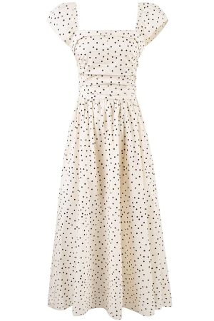 Elegant Off-White Polka Dot Dress for Women - French Style Long Dress, Summer 2025 Fashion, Chic and Sophisticated Look