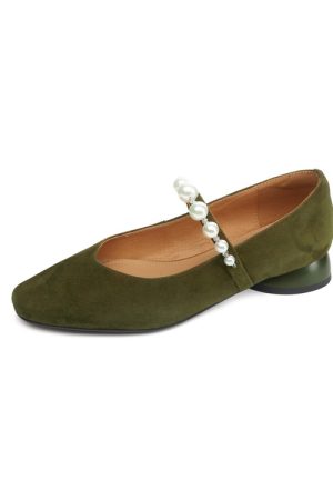 Elegant Pearl Mary Jane Shoes for Women - French Style Suede Square Toe Wedge Heels, Chic Fashion Footwear for Any Occasion