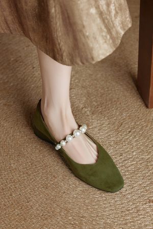 Elegant Pearl Mary Jane Shoes for Women - French Style Suede Square Toe Wedge Heels, Chic Fashion Footwear for Any Occasion