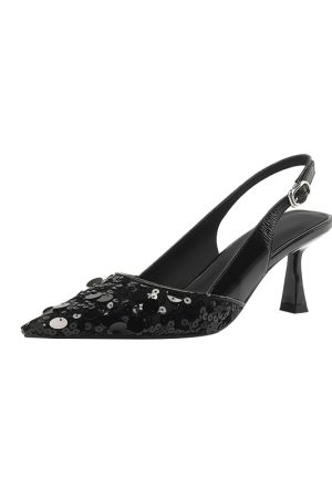 Elegant Pointed-Toe Heeled Sandals for Women with Sequins and Open Back - Italian Style Evening Footwear