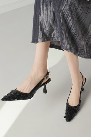 Elegant Pointed-Toe Heeled Sandals for Women with Sequins and Open Back - Italian Style Evening Footwear