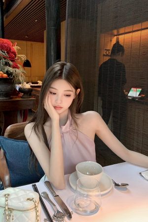 Elegant Purple Backless Halter Top Sleeveless Vest for Women - Summer Imitation Acetate Tank - Chic Y2K Style