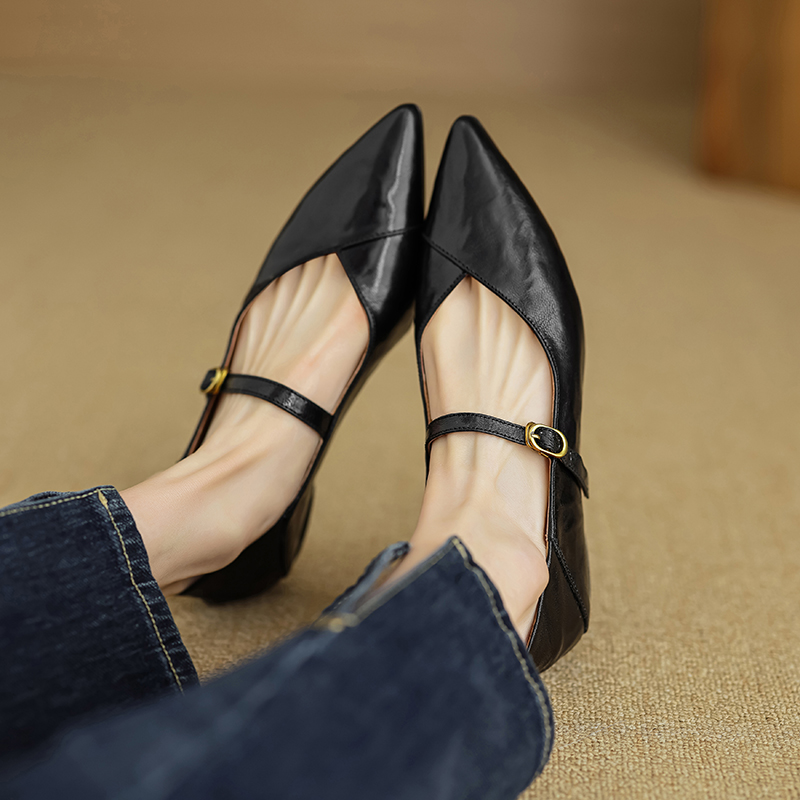 Elegant Retro Chunky Heel Mary Jane Shoes for Women - Pointed Toe One-Strap Flats for Commuting, Vintage Style Footwear Elegant Retro Chunky Heel Mary Jane Shoes for Women - Pointed Toe One-Strap Flats for Commuting, Vintage Style Footwear