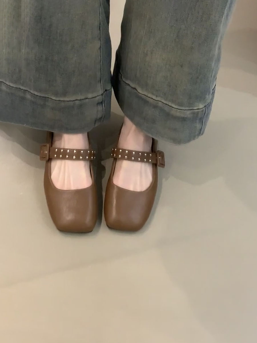 Elegant Retro Mary Jane Shoes for Women - Sheepskin French Square-Toe Flat Ballet Shoes with Shallow Strap, Y2K Style Elegant Retro Mary Jane Shoes for Women - Sheepskin French Square-Toe Flat Ballet Shoes with Shallow Strap, Y2K Style