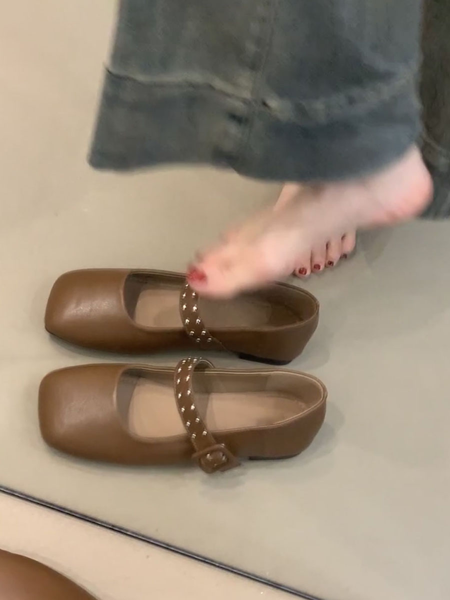 Elegant Retro Mary Jane Shoes for Women - Sheepskin French Square-Toe Flat Ballet Shoes with Shallow Strap, Y2K Style Elegant Retro Mary Jane Shoes for Women - Sheepskin French Square-Toe Flat Ballet Shoes with Shallow Strap, Y2K Style