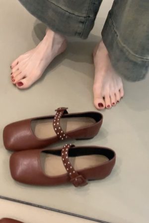 Elegant Retro Mary Jane Shoes for Women - Sheepskin French Square-Toe Flat Ballet Shoes with Shallow Strap, Y2K Style