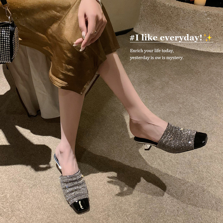 Elegant Rhinestone High-Heeled Sandals for Women - French Style Closed-Toe Half Slippers - Light Luxury Fashion Trend Elegant Rhinestone High-Heeled Sandals for Women - French Style Closed-Toe Half Slippers - Light Luxury Fashion Trend