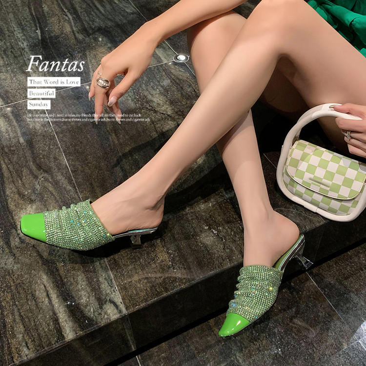 Elegant Rhinestone High-Heeled Sandals for Women - French Style Closed-Toe Half Slippers - Light Luxury Fashion Trend Elegant Rhinestone High-Heeled Sandals for Women - French Style Closed-Toe Half Slippers - Light Luxury Fashion Trend