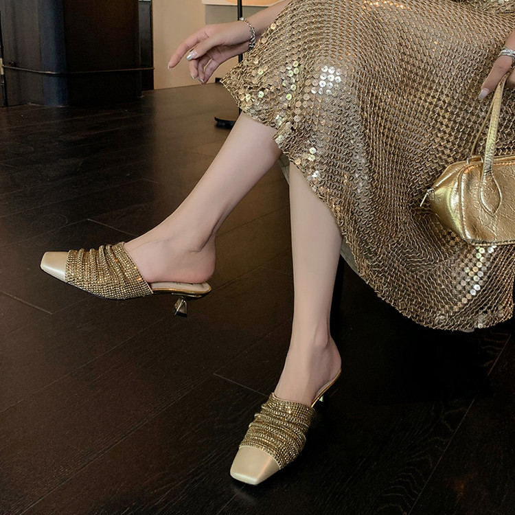 Elegant Rhinestone High-Heeled Sandals for Women - French Style Closed-Toe Half Slippers - Light Luxury Fashion Trend Elegant Rhinestone High-Heeled Sandals for Women - French Style Closed-Toe Half Slippers - Light Luxury Fashion Trend