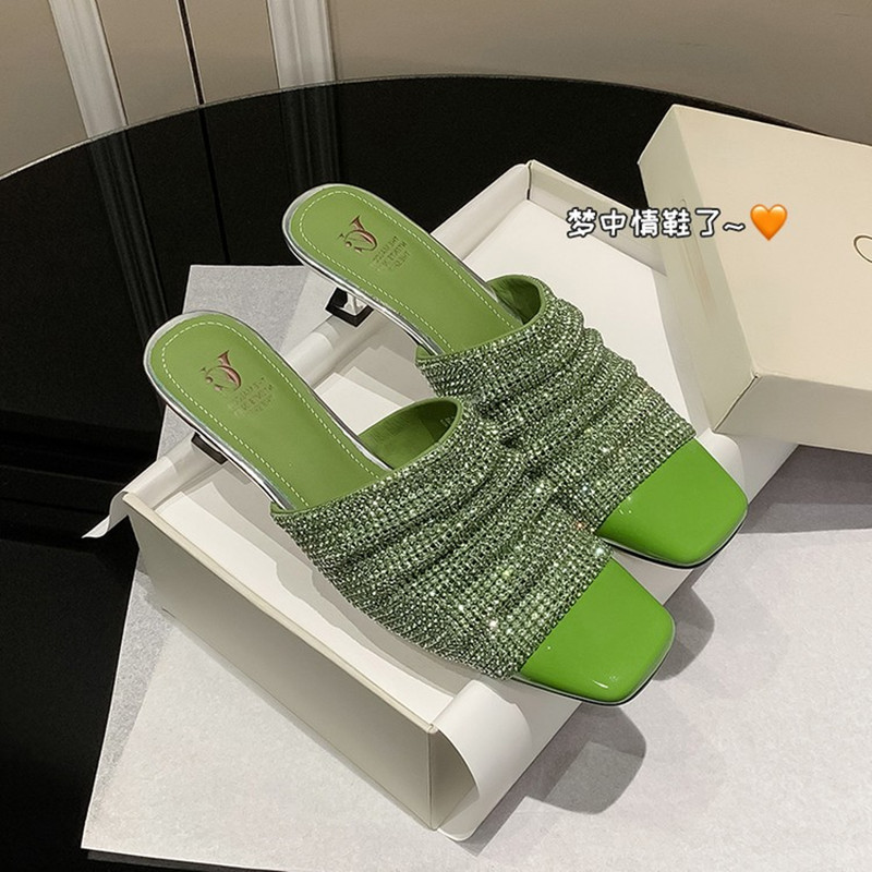 Elegant Rhinestone High-Heeled Sandals for Women - French Style Closed-Toe Half Slippers - Light Luxury Fashion Trend Elegant Rhinestone High-Heeled Sandals for Women - French Style Closed-Toe Half Slippers - Light Luxury Fashion Trend