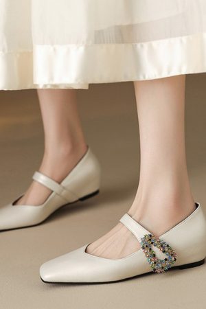 Elegant Rhinestone One-Strap Mary Jane Shoes for Women | Italian Flat Shallow Mouth Versatile Footwear