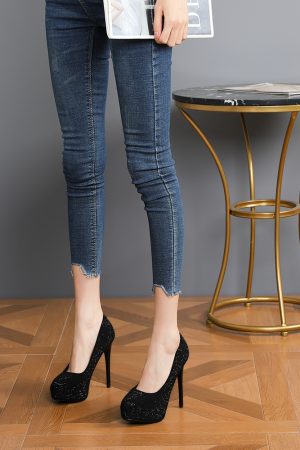 Elegant Rhinestone Wedding Shoes for Women, Pointed Toe High Heels, Thin Heels, Platform Flats, Chic Evening Style