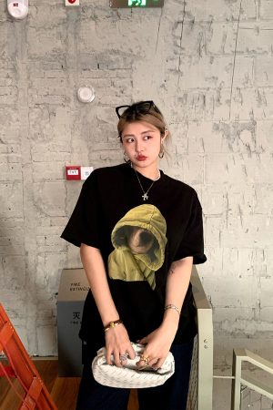 Elegant Round Neck Short Sleeve Dog Print T-Shirt for Women - Versatile Spring/Summer Fashion Top, Perfect for Casual 90s Y2K Style