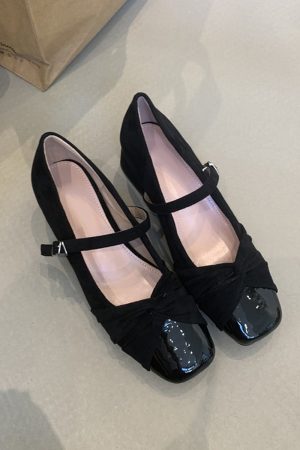 Elegant Sheepskin Square Toe Mary Jane Shoes for Women - French Style High-Heeled Chunky Heel Flats in Gentle Fairy Aesthetic