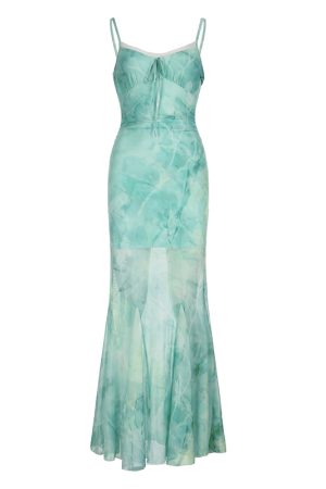 Elegant Sparkling Blue Fish Tail Long Dress for Women - Strapless & Spaghetti Strap, Waist-Cinching, Body-Shaping, Y2K Style