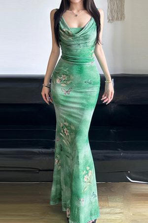 Elegant Sparkling Blue Fish Tail Long Dress for Women - Strapless & Spaghetti Strap, Waist-Cinching, Body-Shaping, Y2K Style