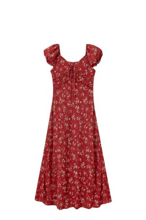 Elegant V-neck Floral Tea Break Dress - Slimming Waist-Defined Design, French Romantic Style, Yellow, Perfect for 90s & Y2K Fashion