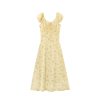 Elegant V-neck Floral Tea Break Dress - Slimming Waist-Defined Design, French Romantic Style, Yellow, Perfect for 90s & Y2K Fashion
