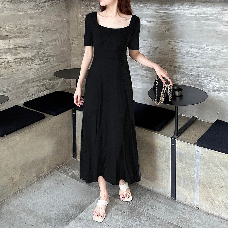Elegant Vintage A-Line Dress with Flared Hem, Slimming Mid-Sleeves, High-Waisted Ribbed Cotton for Summer 2025 Elegant Vintage A-Line Dress with Flared Hem, Slimming Mid-Sleeves, High-Waisted Ribbed Cotton for Summer 2025
