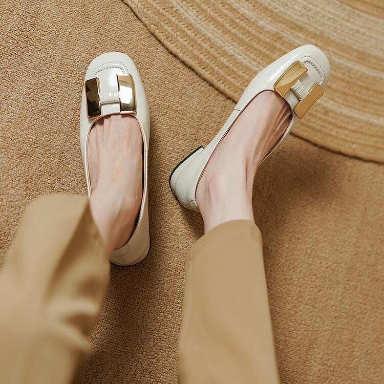 Elegant Vintage Metal Buckle Flat Square-Toe Women's Leather Shoes - Soft Sole, French Style Footwear for Effortless Chic Elegant Vintage Metal Buckle Flat Square-Toe Women's Leather Shoes - Soft Sole, French Style Footwear for Effortless Chic