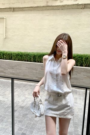 Elegant White Sleeveless Bodycon Dress in Cotton and Linen - Summer Prologue Style, Chic and Versatile for 90s and Y2K Fashion