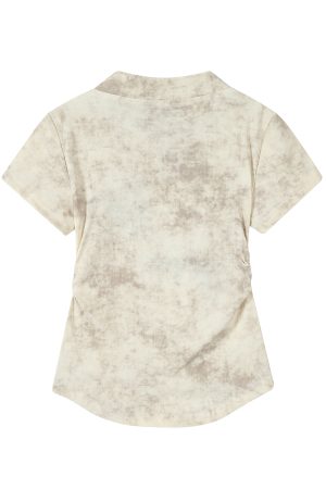 Elegant Women's Fitted Tie-Dye Embroidered Short-Sleeve T-Shirt in Pure Cotton - Chinese Style National Wind Top for Effortless Chic