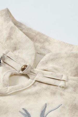 Elegant Women's Fitted Tie-Dye Embroidered Short-Sleeve T-Shirt in Pure Cotton - Chinese Style National Wind Top for Effortless Chic