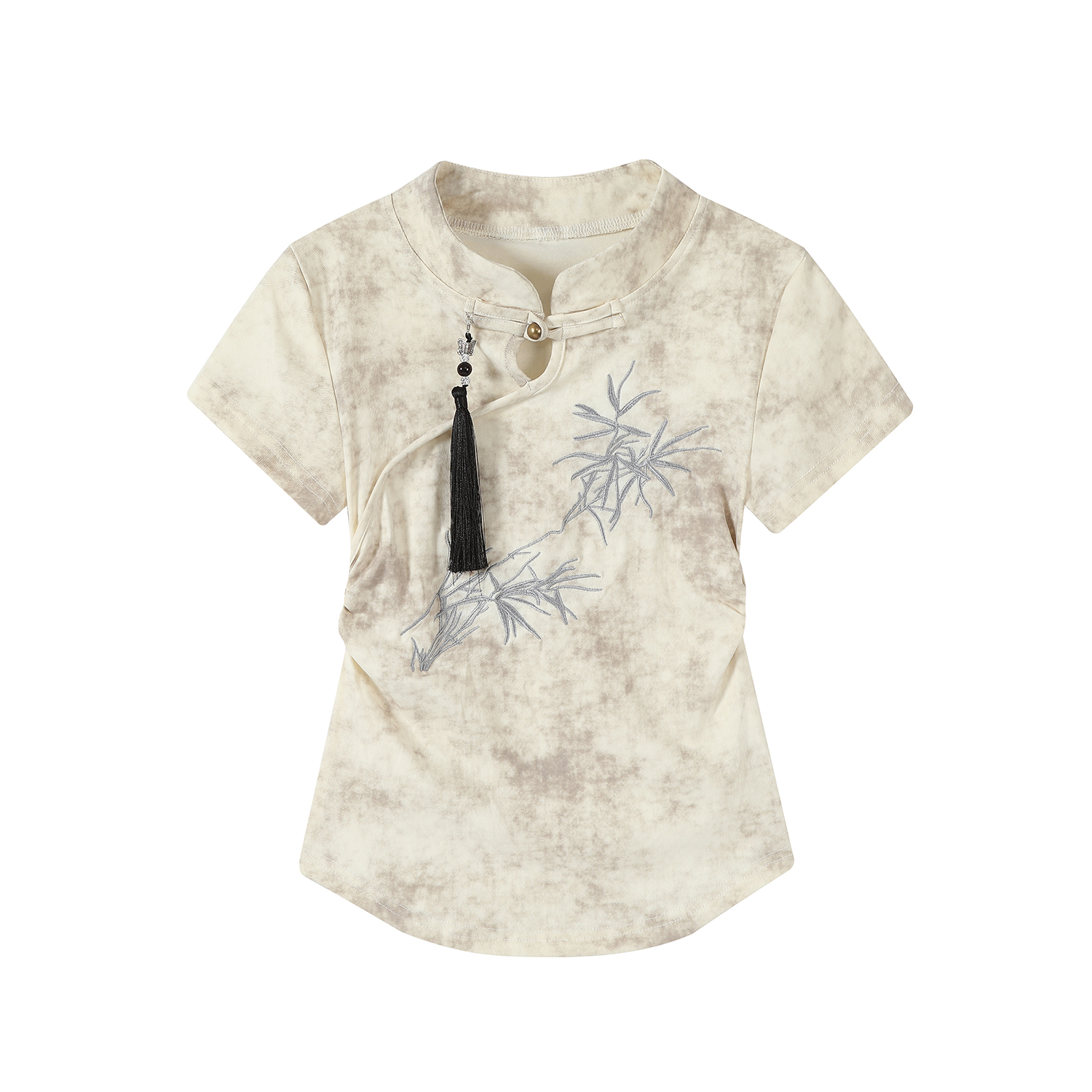 Elegant Women's Fitted Tie-Dye Embroidered Short-Sleeve T-Shirt in Pure Cotton - Chinese Style National Wind Top for Effortless Chic Elegant Women's Fitted Tie-Dye Embroidered Short-Sleeve T-Shirt in Pure Cotton - Chinese Style National Wind Top for Effortless Chic