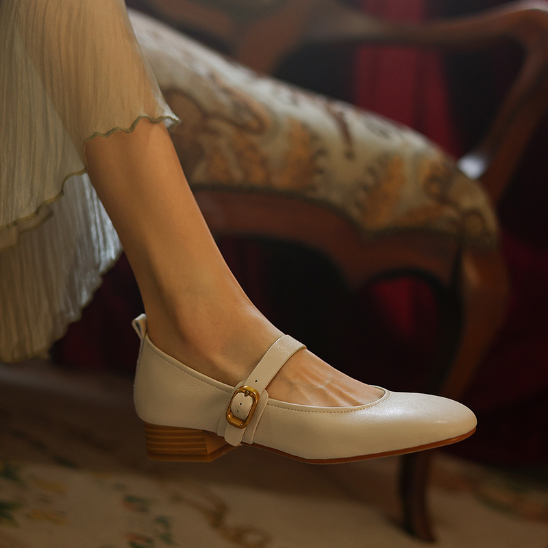 Elegant Women's Genuine Leather French Artistic Mid-Heel Round-Toe Mary Jane Flats - Stylish College Chic Footwear Elegant Women's Genuine Leather French Artistic Mid-Heel Round-Toe Mary Jane Flats - Stylish College Chic Footwear