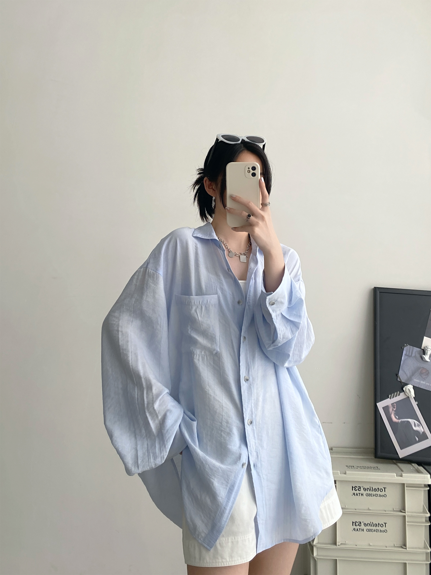 Elegant Women's Long Sleeve Tie-Dye Shirt in Sun Grapefruit with Lapel, Casual Loose Fit, Summer Sun-Protective Style Elegant Women's Long Sleeve Tie-Dye Shirt in Sun Grapefruit with Lapel, Casual Loose Fit, Summer Sun-Protective Style