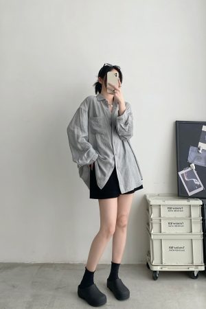 Elegant Women's Long Sleeve Tie-Dye Shirt in Sun Grapefruit with Lapel, Casual Loose Fit, Summer Sun-Protective Style