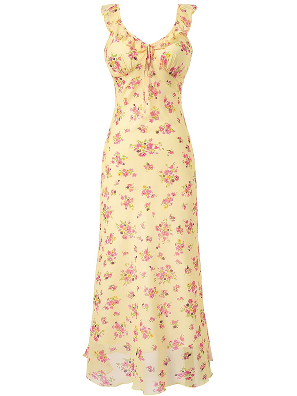 Elegant Yellow Floral Slip Dress for Women - 2025 Summer Style, Long Design for Chic 90s Vintage Vibes Elegant Yellow Floral Slip Dress for Women - 2025 Summer Style, Long Design for Chic 90s Vintage Vibes
