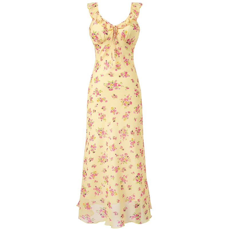 Elegant Yellow Floral Slip Dress for Women - 2025 Summer Style, Long Design for Chic 90s Vintage Vibes Elegant Yellow Floral Slip Dress for Women - 2025 Summer Style, Long Design for Chic 90s Vintage Vibes